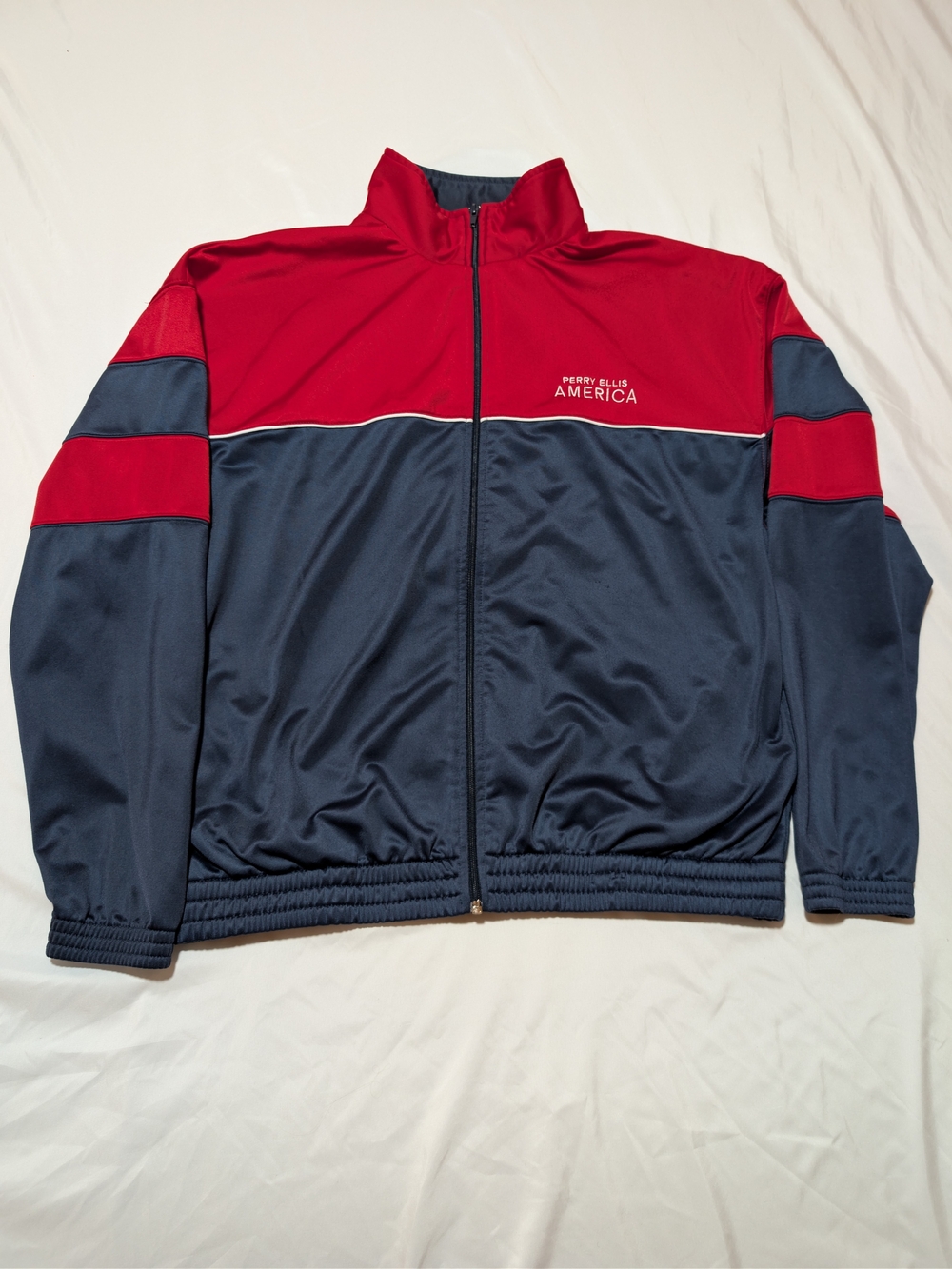 Perry Ellis Red and Navy Colorblock Track Jacket